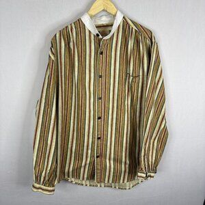 Vintage Mah Maker Frontier Wear Striped Button-Up Shirt Men’s Large USA